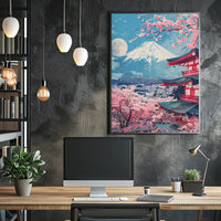 Mount Fuji Cherry Blossom Pagoda Art Print