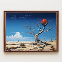 Surreal Desert Landscape with Red Sphere Artistic Poster