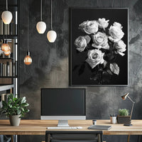 Striking Black-and-White Roses Photorealistic Art Poster PosterGoat