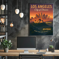 Los Angeles Sunset Skyline Vintage Travel Poster