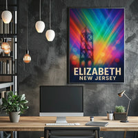 Elizabeth New Jersey Cityscape Vibrant Urban Pop Art Digital Painting Night Skyline Poster