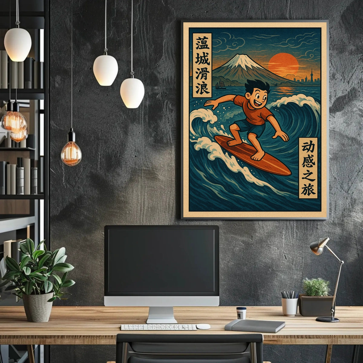 Surfing Adventure at Mount Fuji Poster