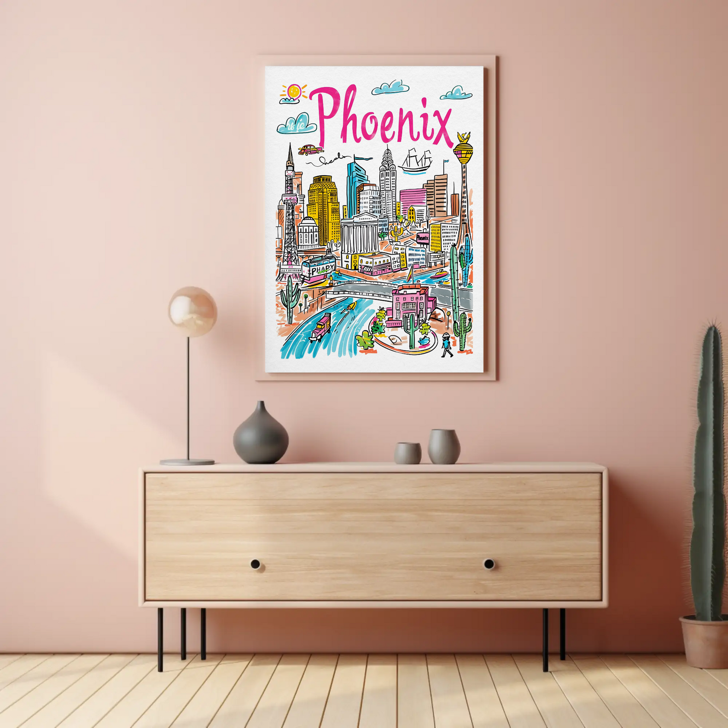 Phoenix Arizona Desert Urban Scene Travel Poster