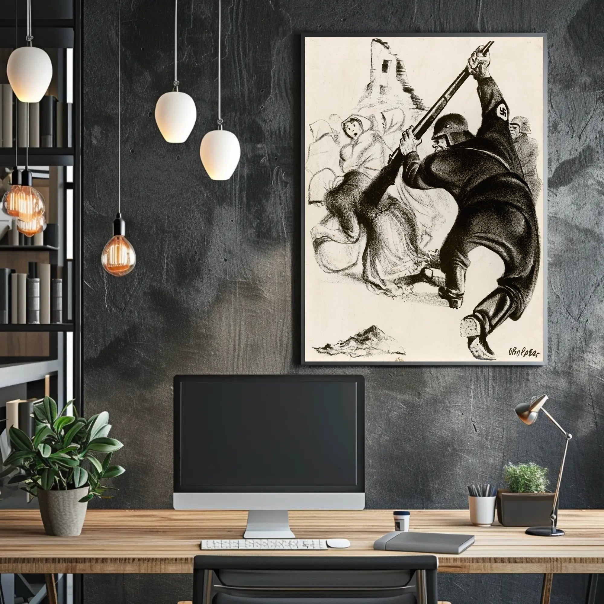 Oppression Depicted in Wartime Illustration Poster PosterGoat