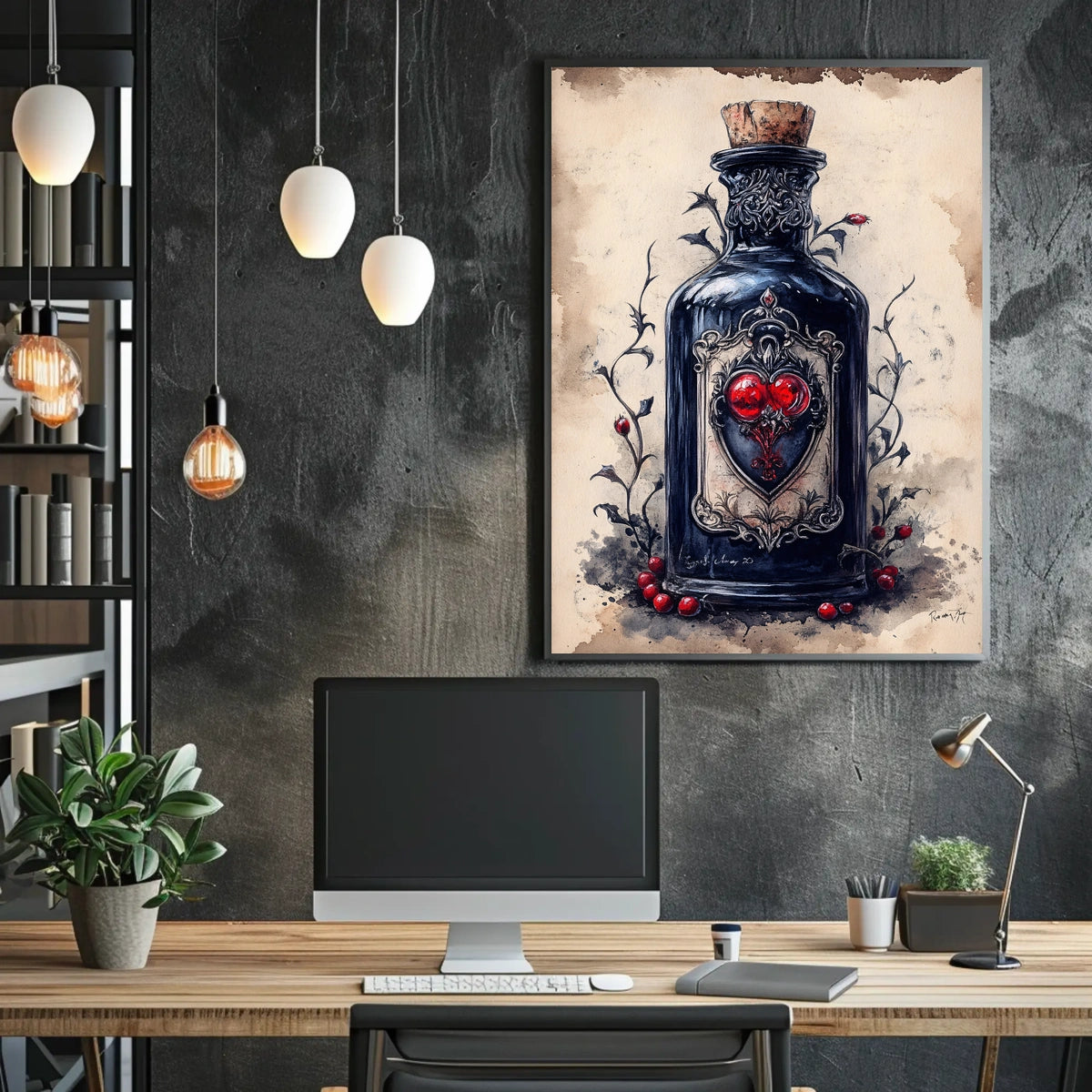 Vintage Glass Bottle Illustration Print - Abstract, Artistic, or Pop Culture Poster