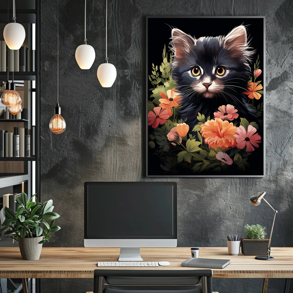 Charming Kitten and Floral Fantasy Art Poster