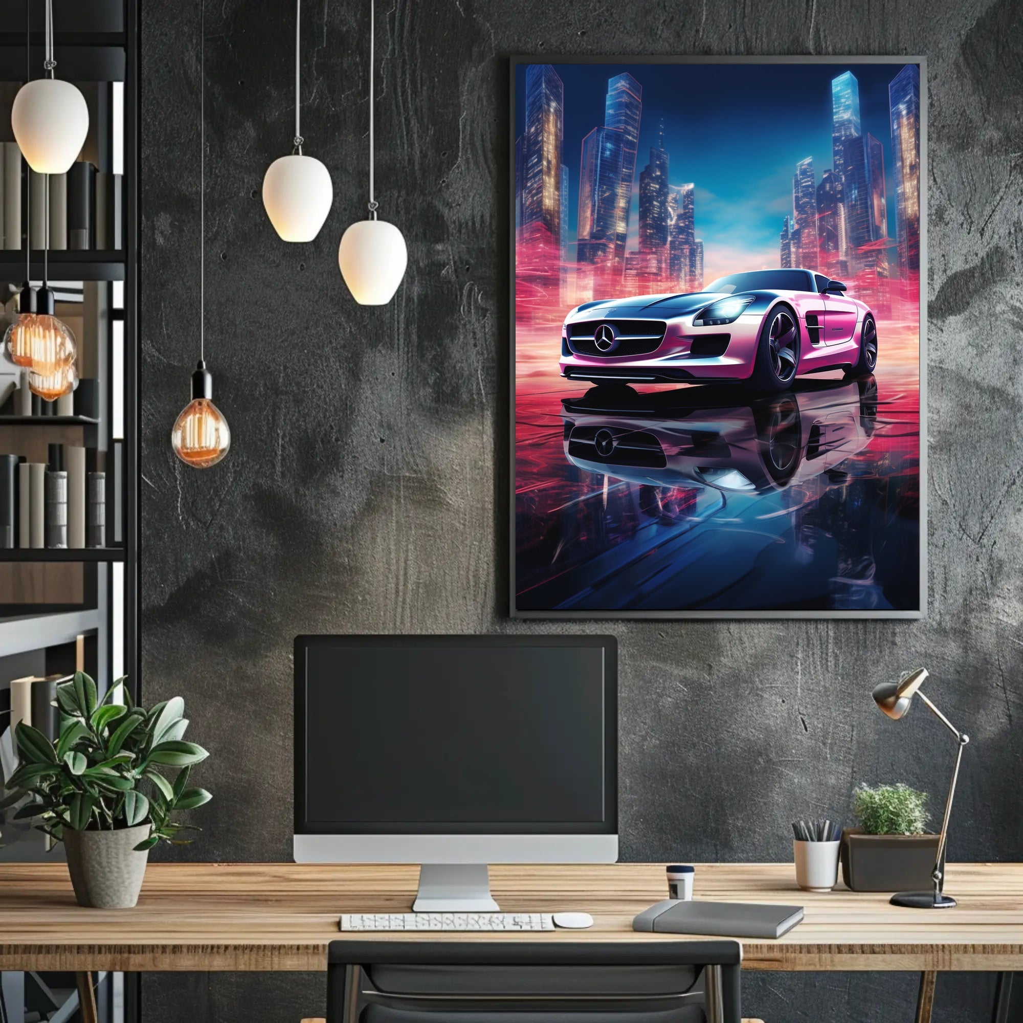 Futuristic Sports Car in Neon City Futuristic Sci-Fi Poster