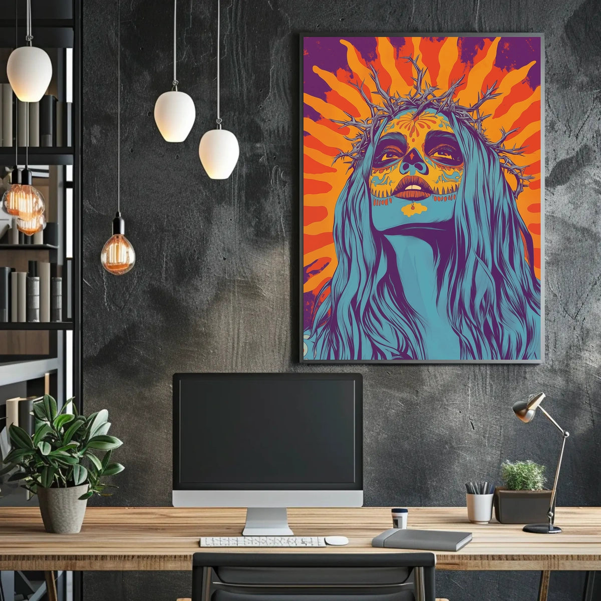 Day of the Dead Woman Psychedelic Bold Vibrant Poster