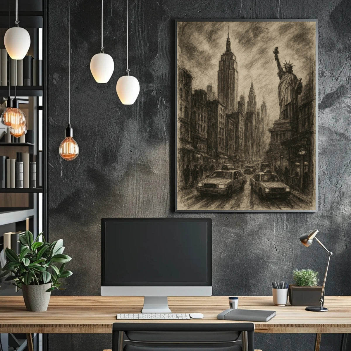 New York City Poster Vintage Cityscape Landmarks Wall Art