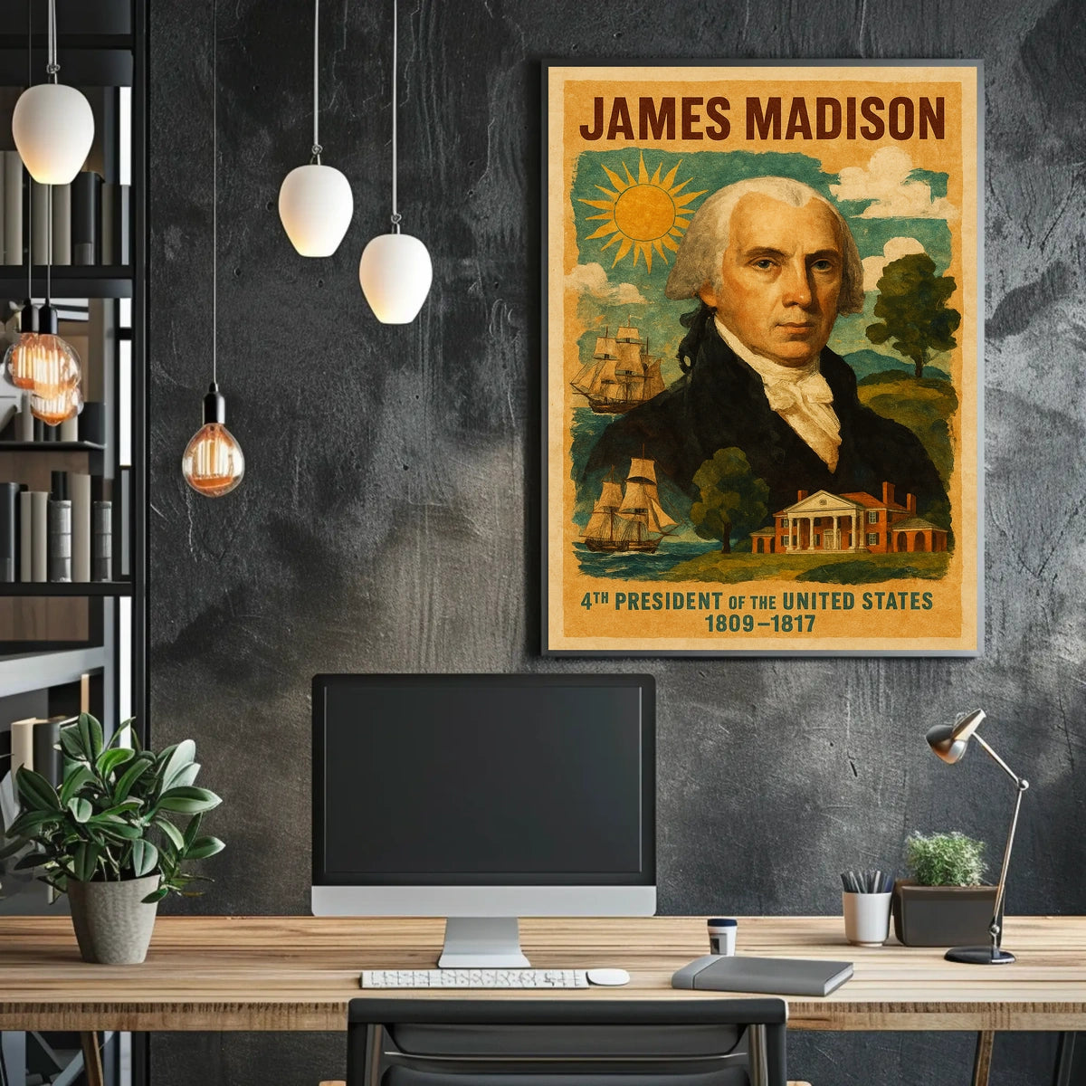James Madison 4th President of the United States Layered Digital Collage Poster