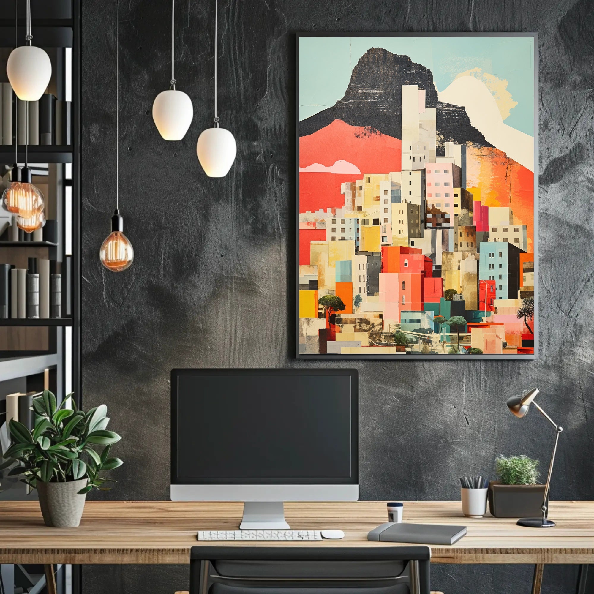 Vibrant Abstract Cityscape with Mountains Artistic Poster