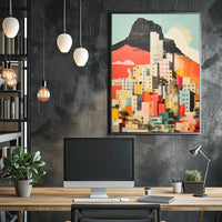 Vibrant Abstract Cityscape with Mountains Artistic Poster