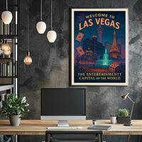 Las Vegas Vintage Travel Poster: Iconic Landmarks & Glamour