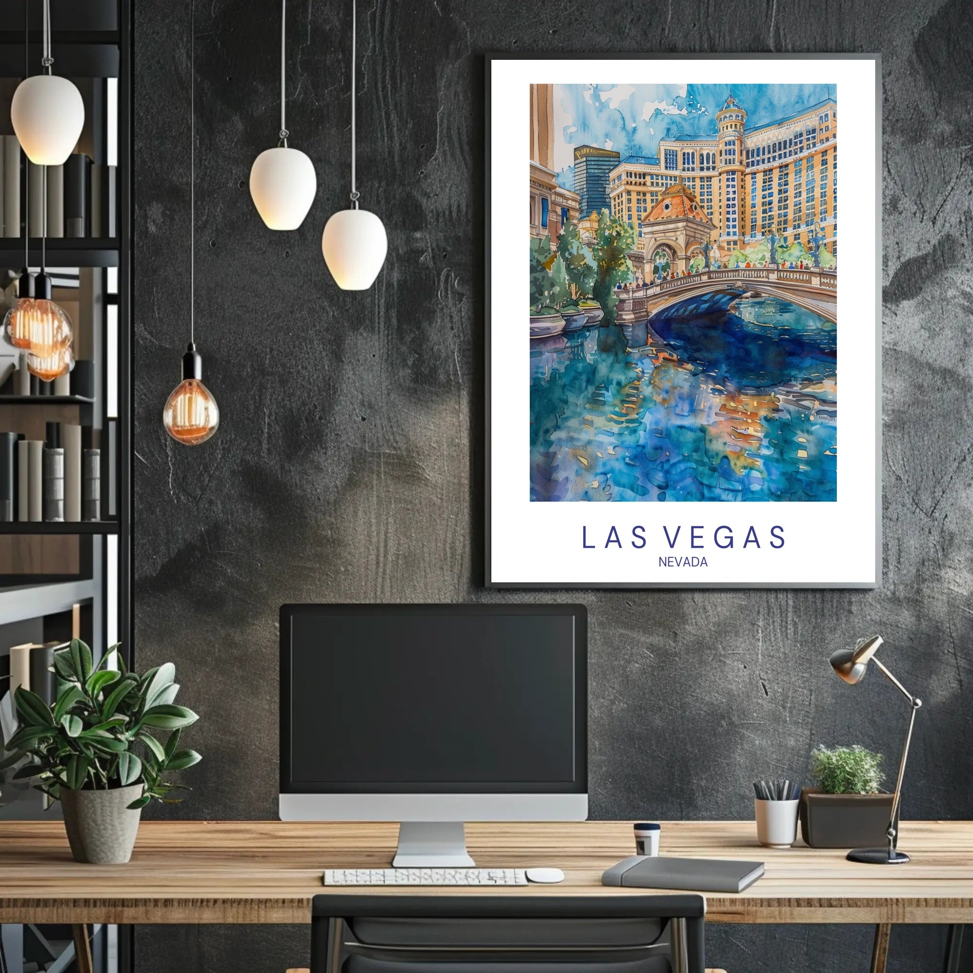 Vibrant Las Vegas Cityscape Watercolor Travel Poster PosterGoat