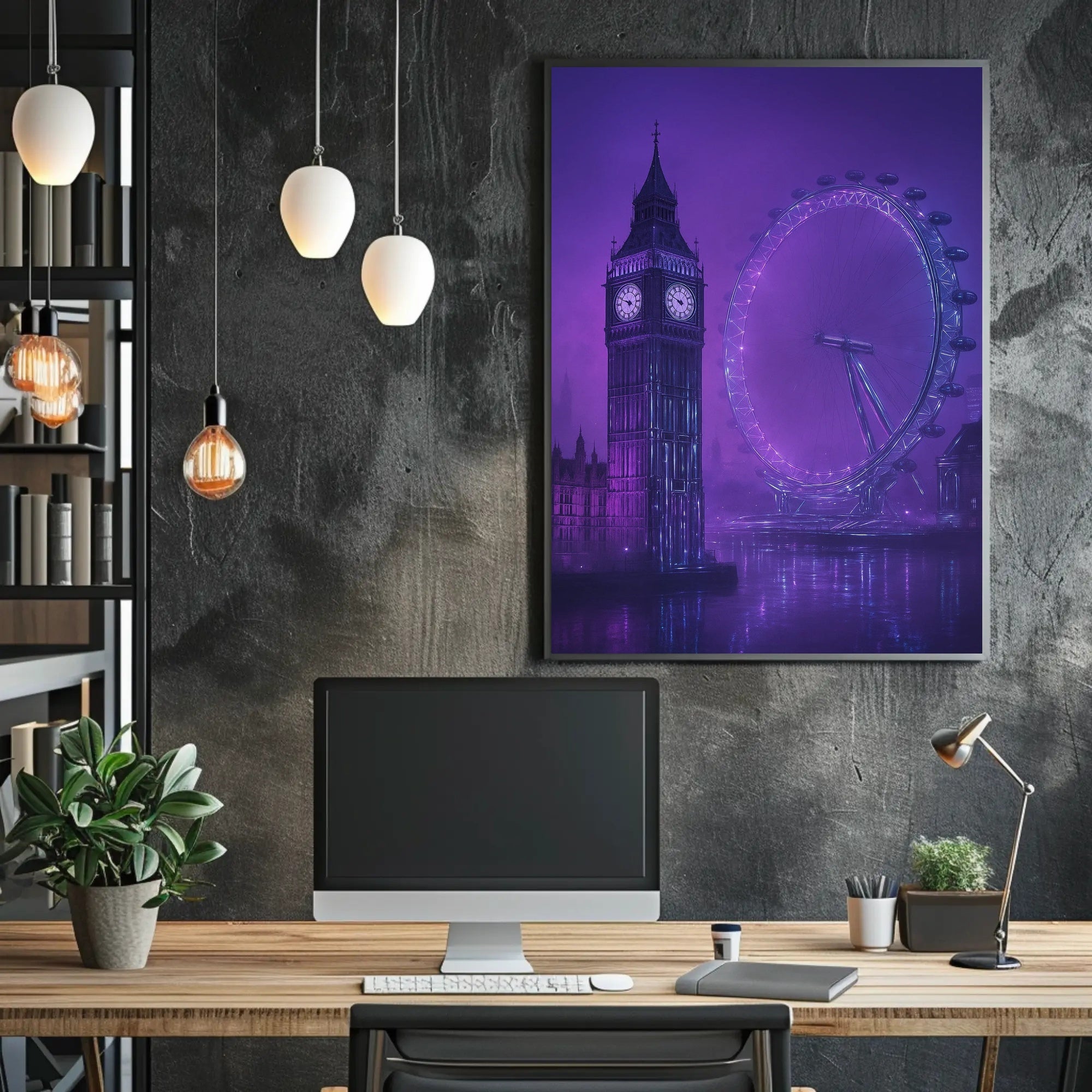 London Landmarks Neon Cyberpunk Art Urban or Cityscape Poster