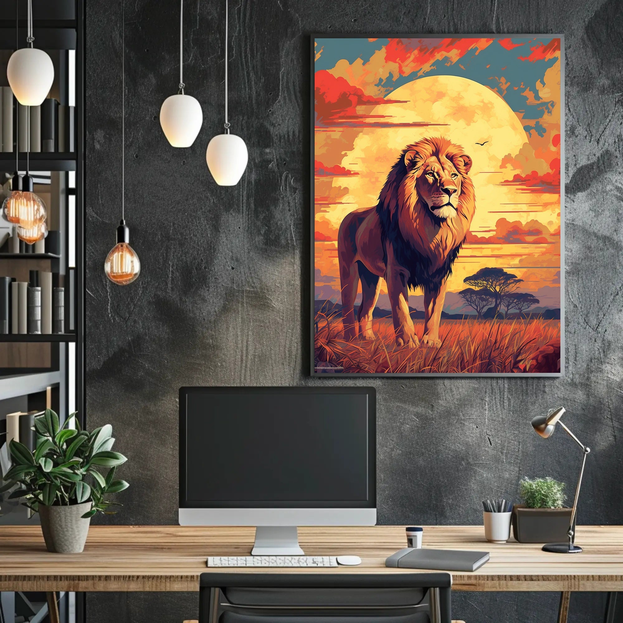 Majestic Lion at Sunset Poster