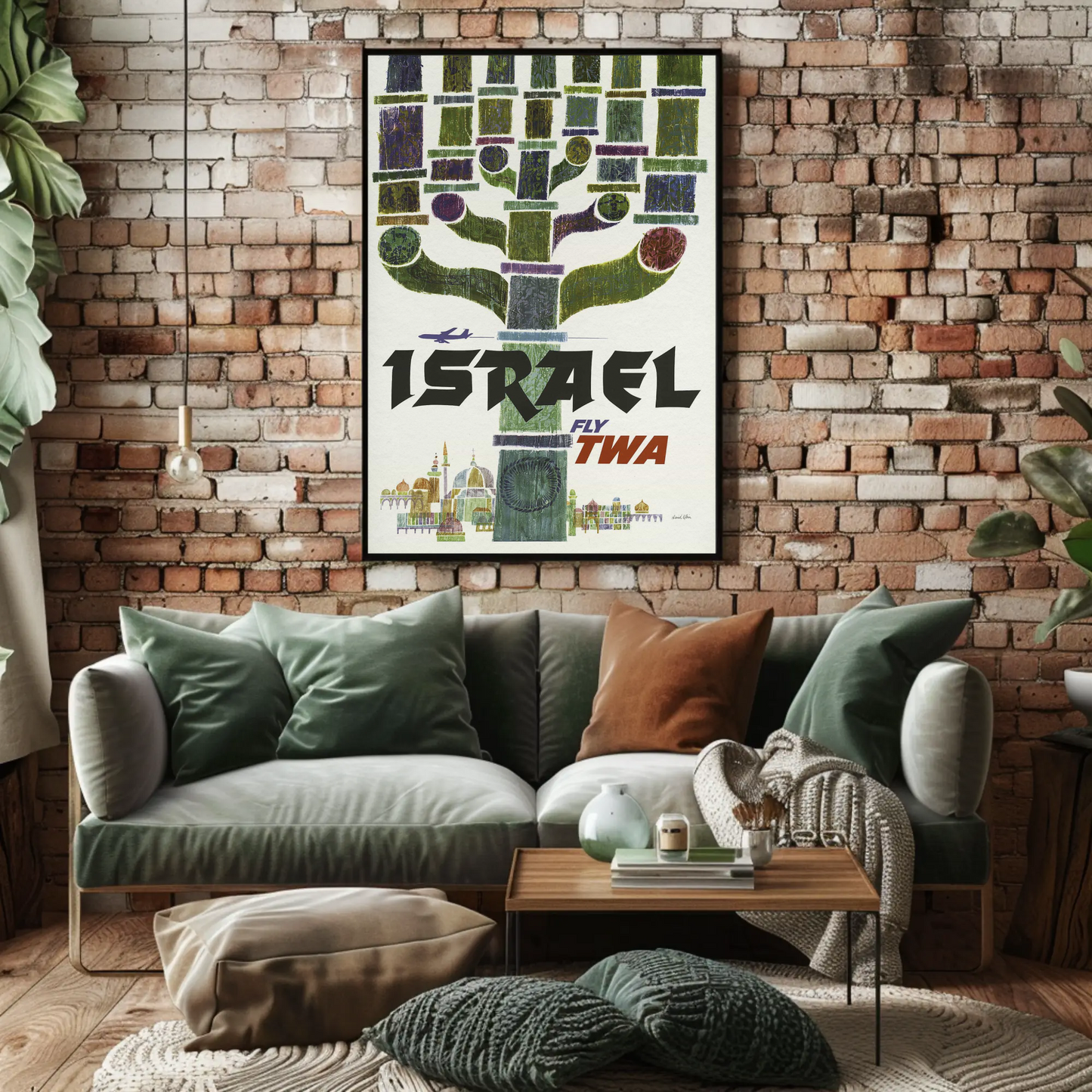 Visit Israel 1960s TWA Vintage Style Airline Travel Poster