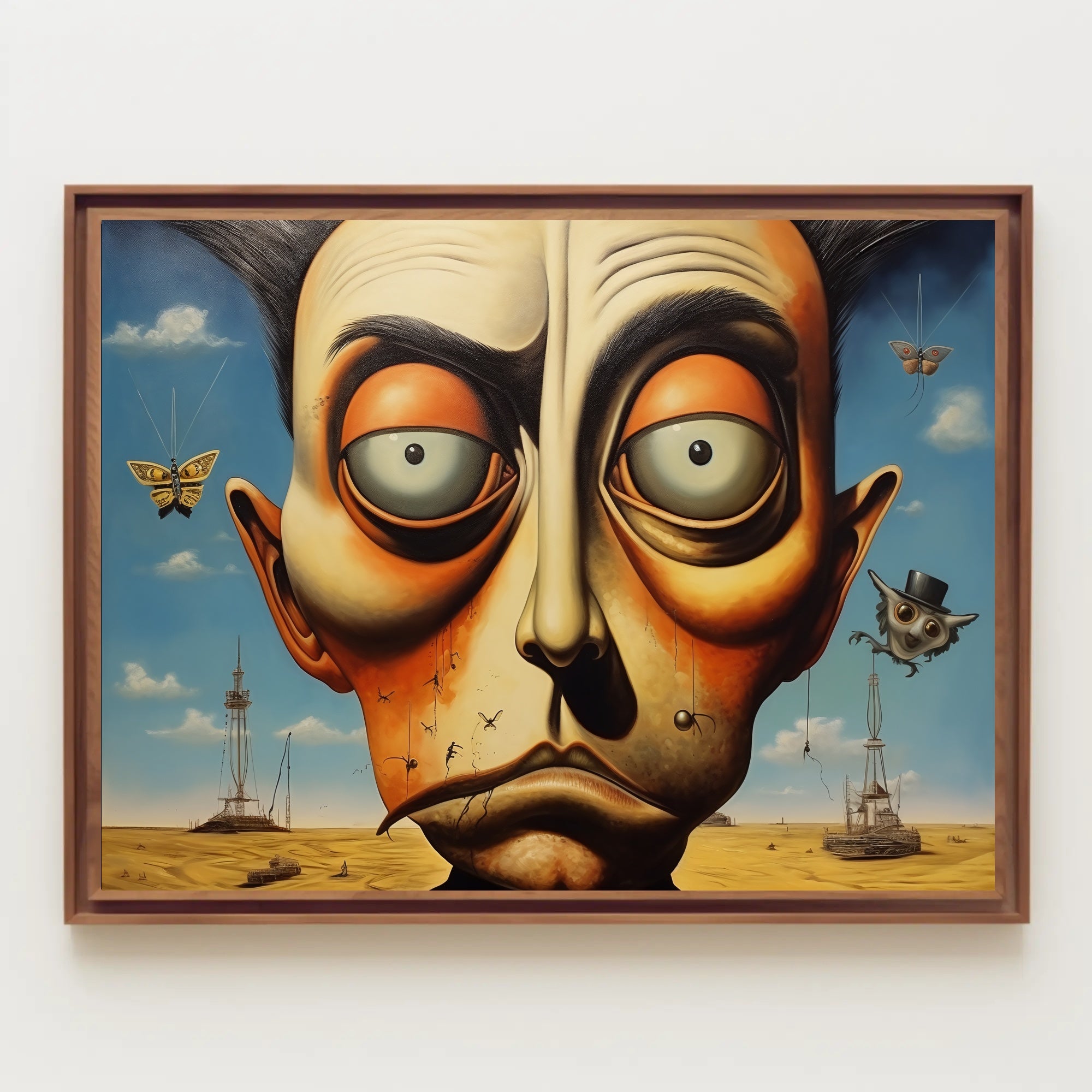 Surreal Face and Whimsical Desert Artistic Poster
