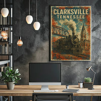 Clarksville Tennessee Vintage Railway Cityscape Travel Souvenir Wall Art Urban Nostalgia Poster