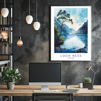 Serene Loch Ness Watercolor Landscape Travel Poster PosterGoat