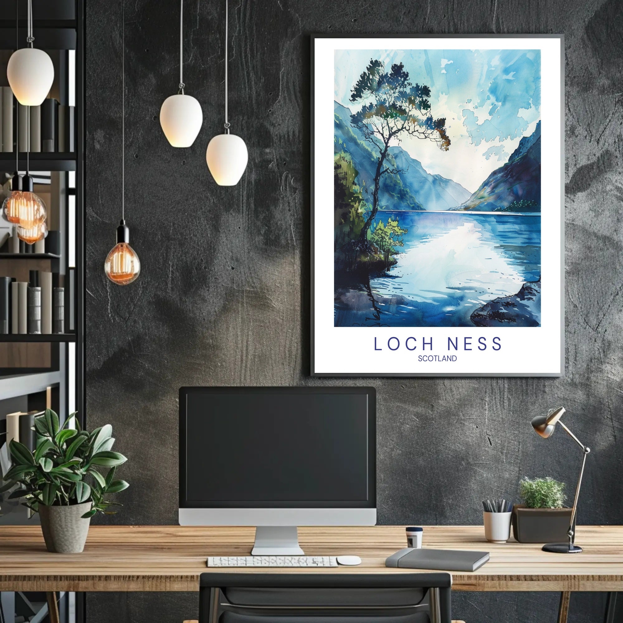 Serene Loch Ness Watercolor Landscape Travel Poster PosterGoat