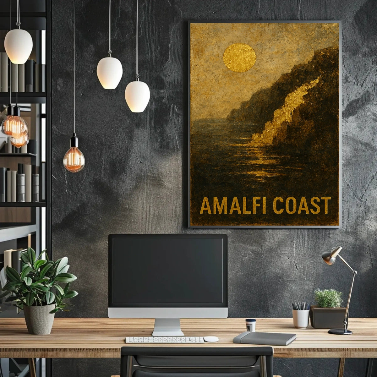 Amalfi Coast Poster Wall Art Coastal Sunset Scene Print