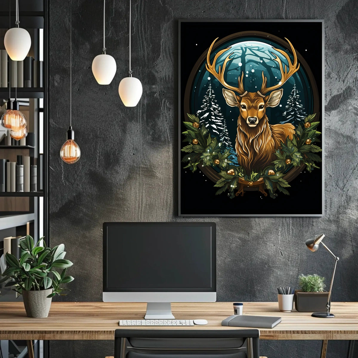 Majestic Winter Stag Poster