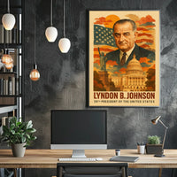 Lyndon B. Johnson 36th President of the United States Layered Digital Collage Poster