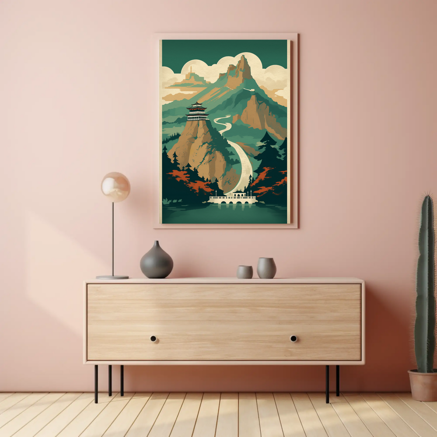Chinese Mountain Temple Path Scenic View Travel Poster