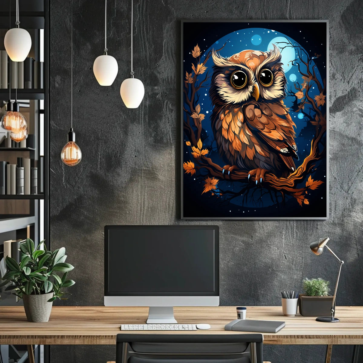 Moonlit Sentinel Owl Night Forest Digital Painting Poster