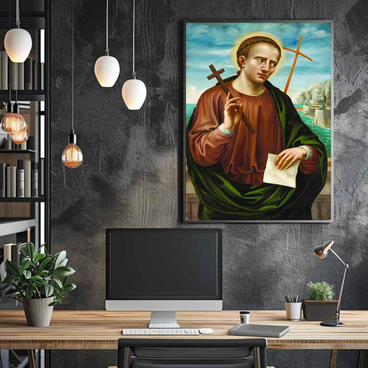 Saintly Portrait with Cross Poster