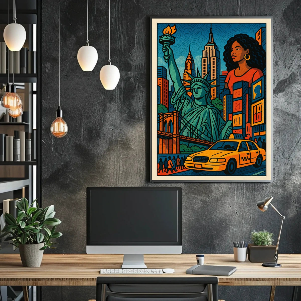 New York City Vibrant Cityscape Poster Abstract Wall Art