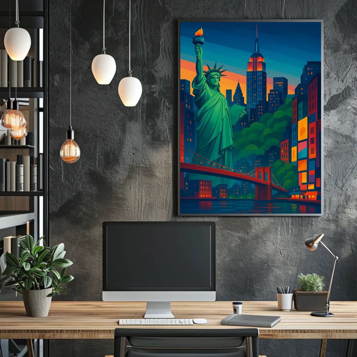 Statue Of Liberty New York Cityscape Poster Modern Wall Art