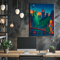 Statue Of Liberty New York Cityscape Poster Modern Wall Art