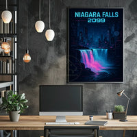 Futuristic Neon Niagara Falls Art Print - Futuristic Sci-Fi Poster