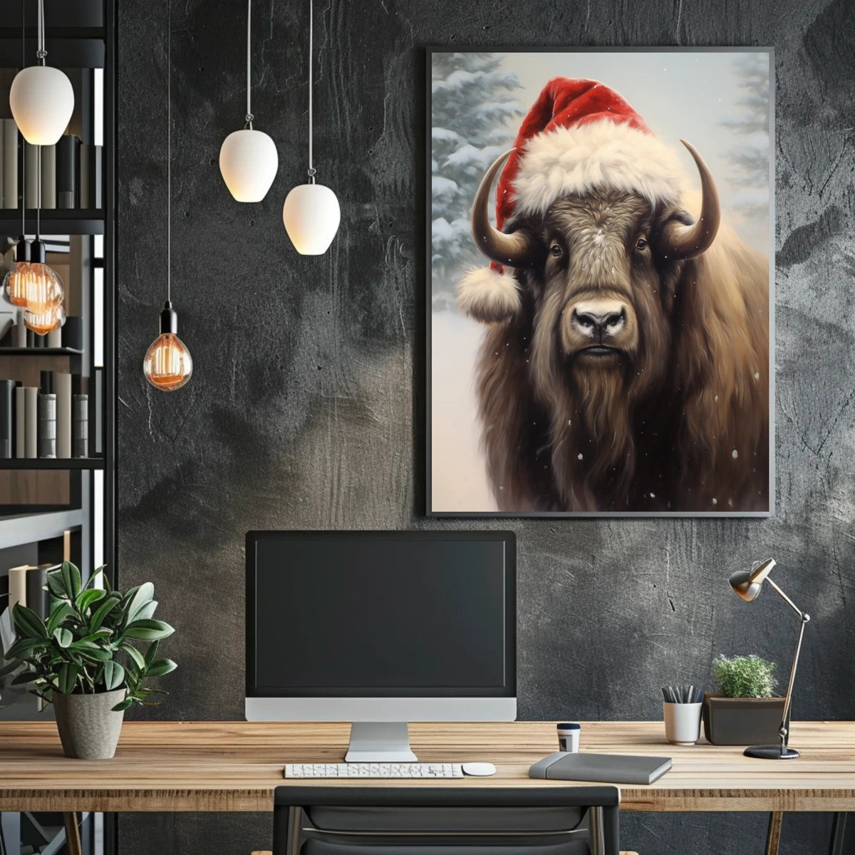 Festive Bison In Winter Wonderland Poster