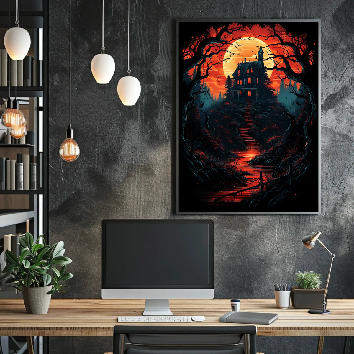 Haunting Gothic Mansion Eerie Landscape Art Poster