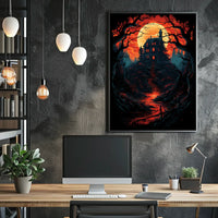 Haunting Gothic Mansion Eerie Landscape Art Poster
