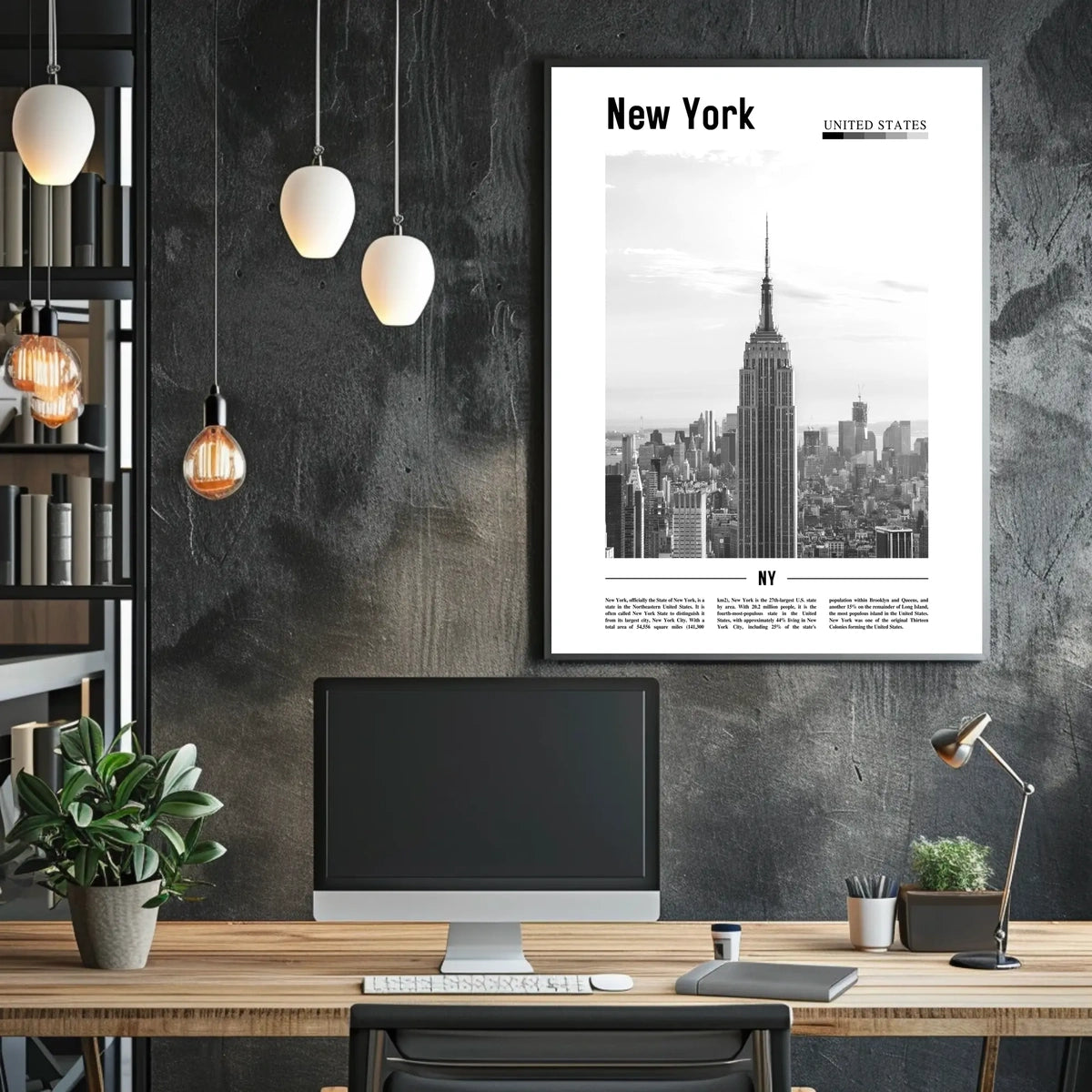 New York City Skyline Monochrome Poster Vintage Wall Art