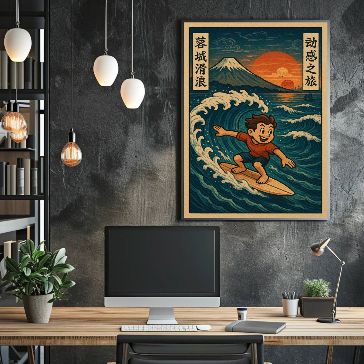 Surfing Adventure at Sunset Poster