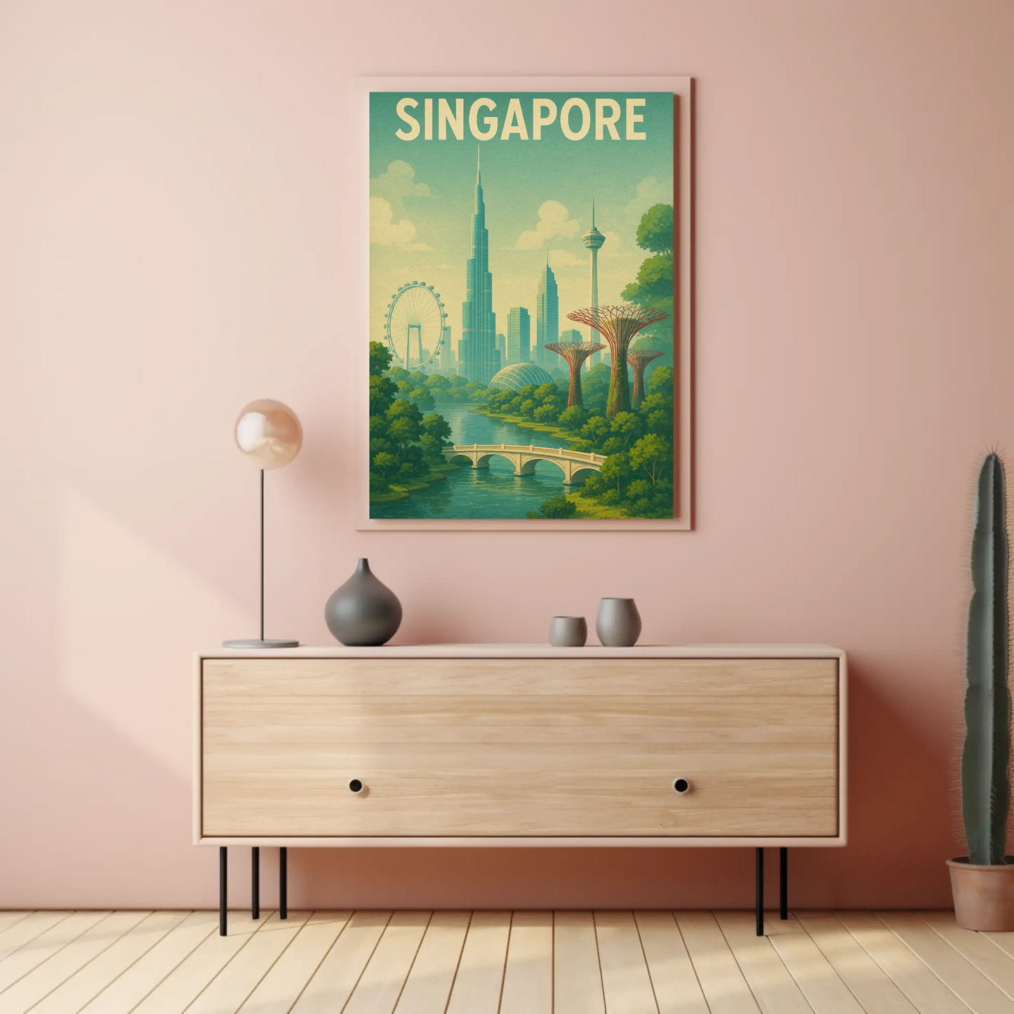 Singapore Skyline Botanical Travel Poster