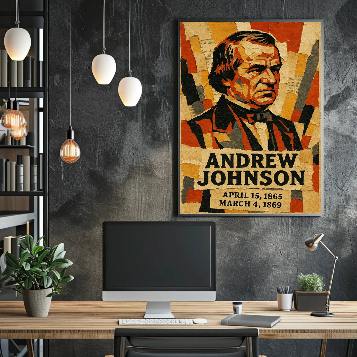 Andrew Johnson 17th President of the United States Layered paper Collage Poster