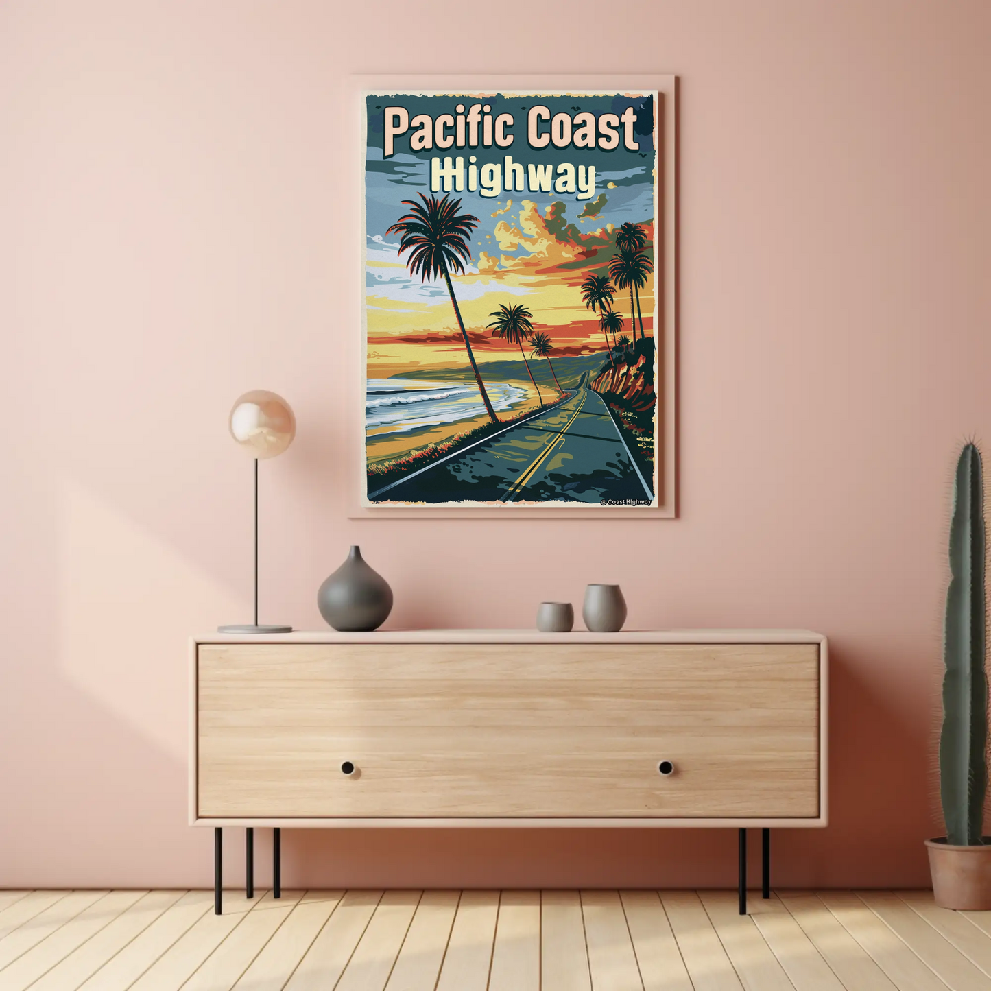 Pacific Coast Highway Sunset Scenic Ocean Drive Travel Poster