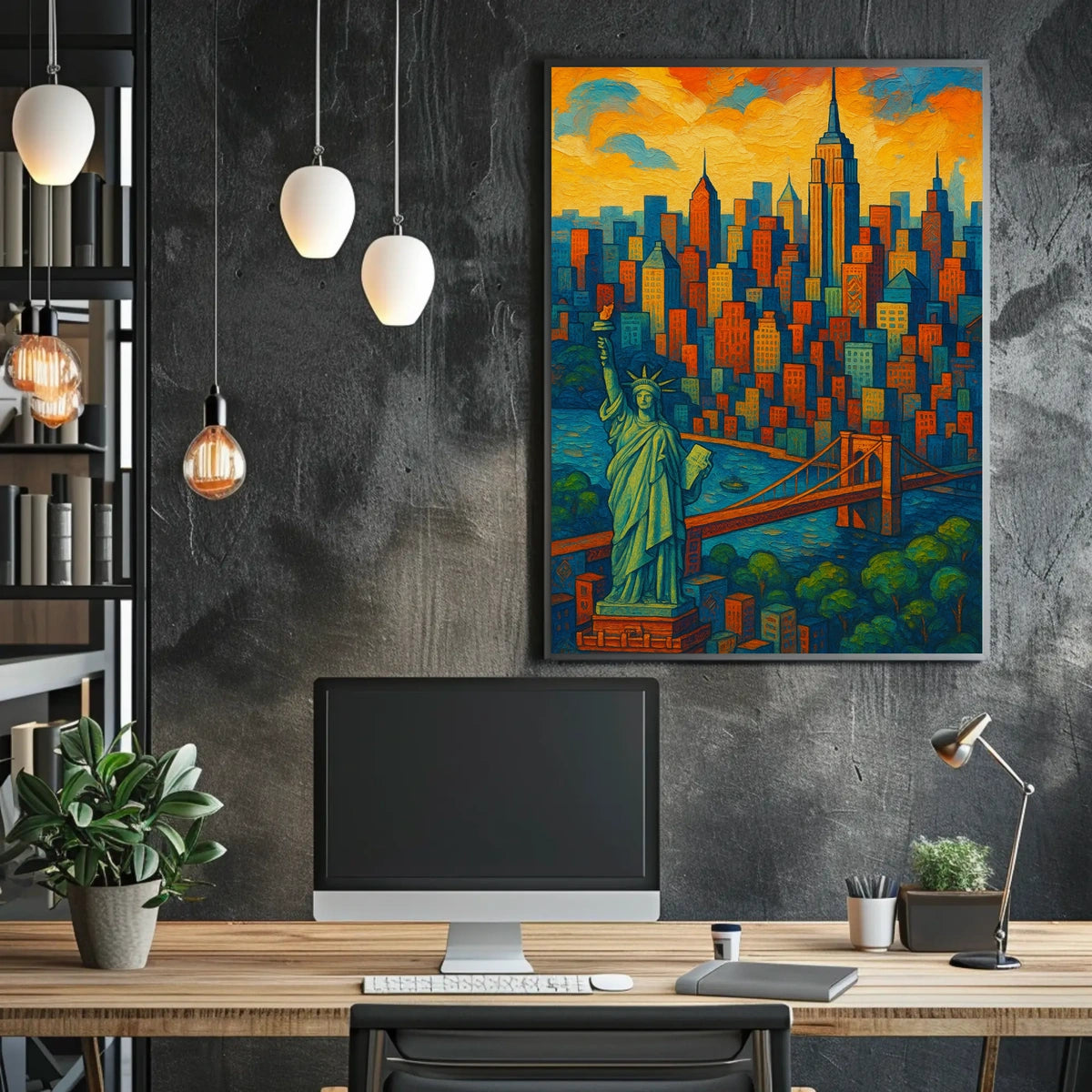 New York City Skyline Poster Vibrant Modern Wall Art
