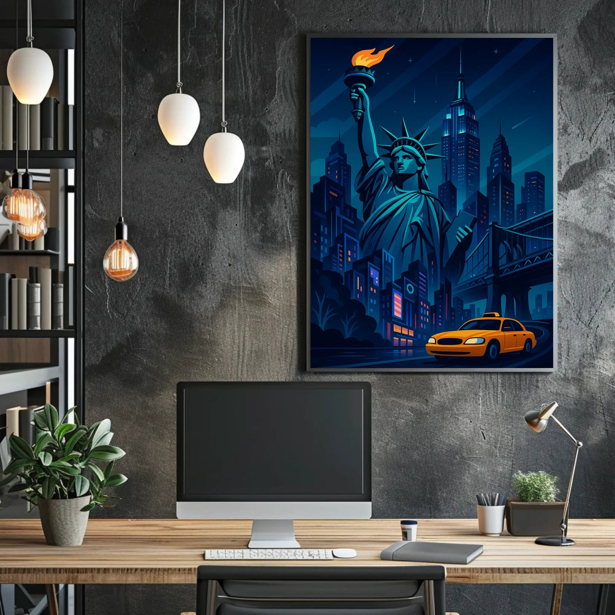 New York City Nightscape Poster Modern Urban Glow Wall Art