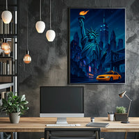 New York City Nightscape Poster Modern Urban Glow Wall Art