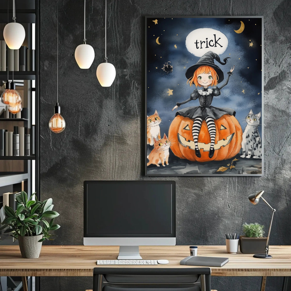 Young Witch Halloween Cartoonish Playful Whimsical Poster