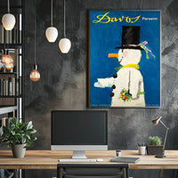 Whimsical Snowman Switzerland Travel Poster PosterGoat