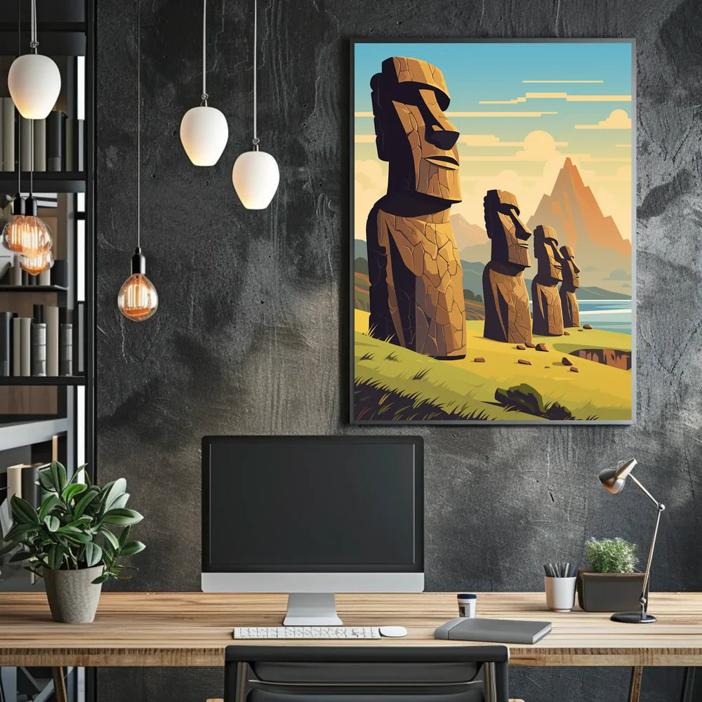 Easter Island Moai Statues Modern Art Poster
