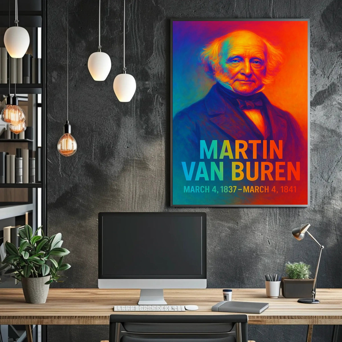 Martin Van Buren 8th President of the United States Neon Gradient Overlay Poster